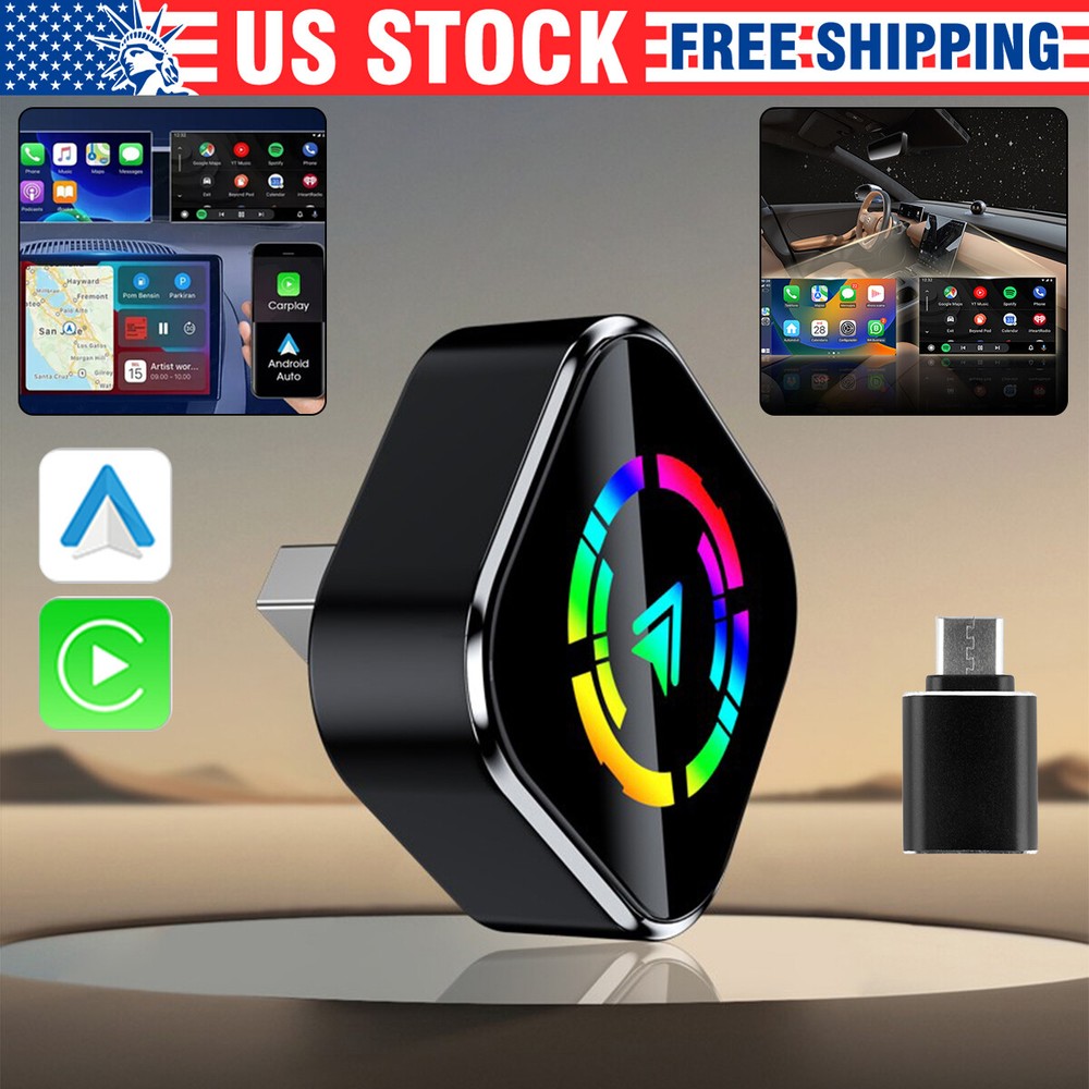 2in1 Wired to Wireless CarPlay Adapter Android Auto Adapter Wi-Fi Plug & Play #