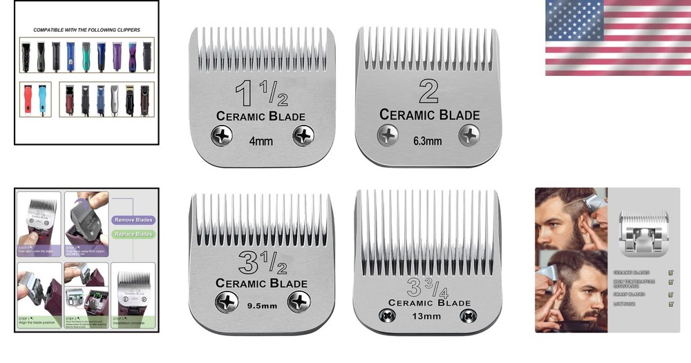 4-Pack Replacement Blades for Andis & Oster Clippers