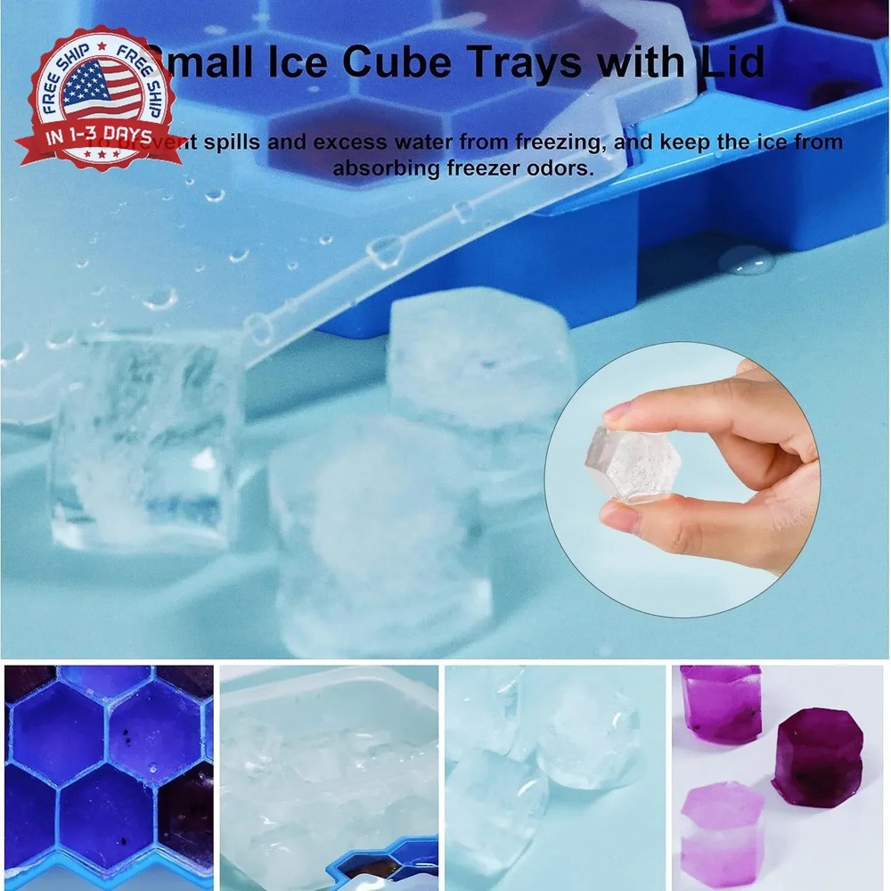 Ice Cube Trays for Freezer with Lid-37 Grid Silicone for Small Ice Cube Molds,Ea
