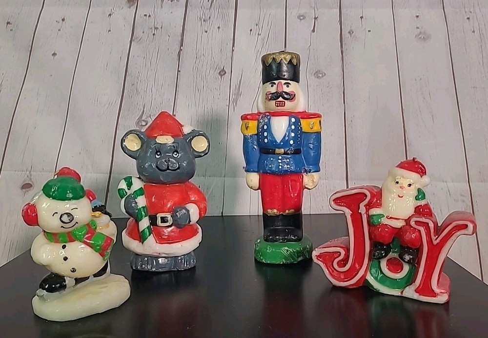 VTG 70s unscented Nutcracker, Santa, Mouse, & Snowman Christmas Candles Bundle
