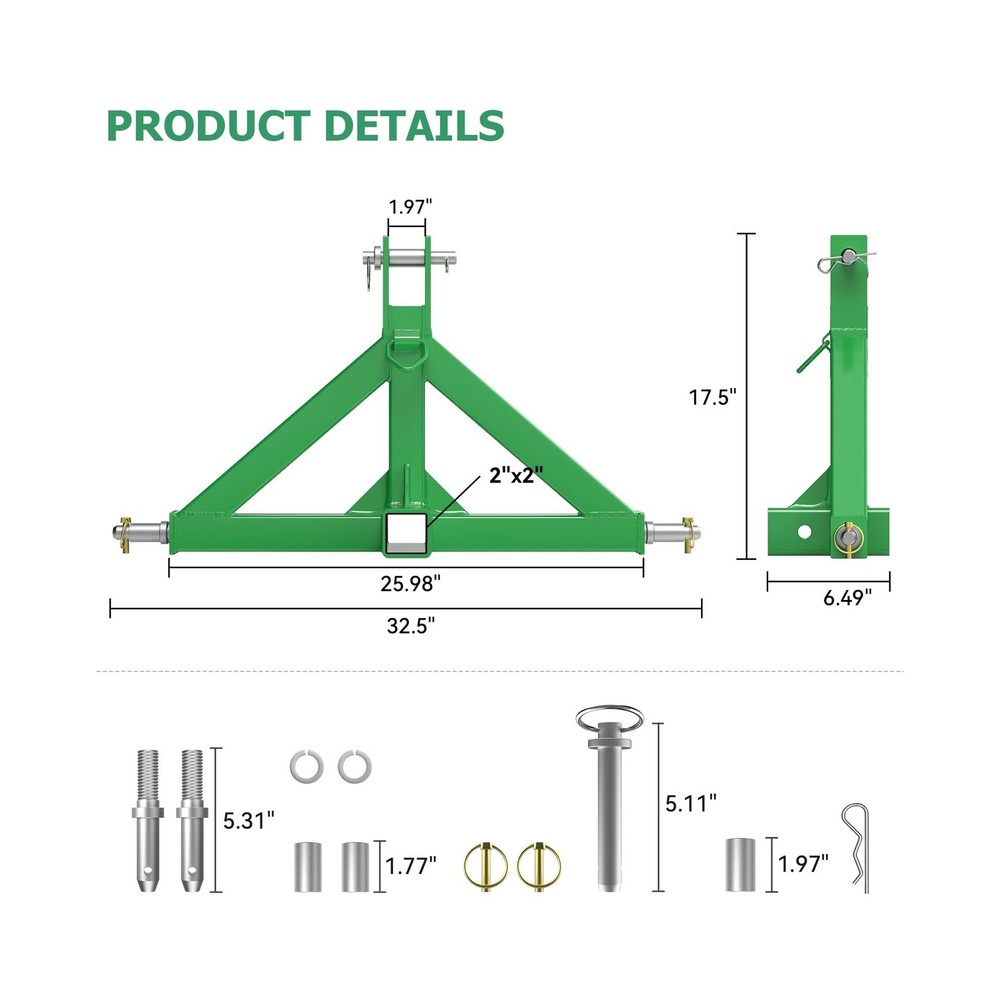 3 Point Trailer Hitch with 2" Receiver Quick Hitch Compatible with Category 1...