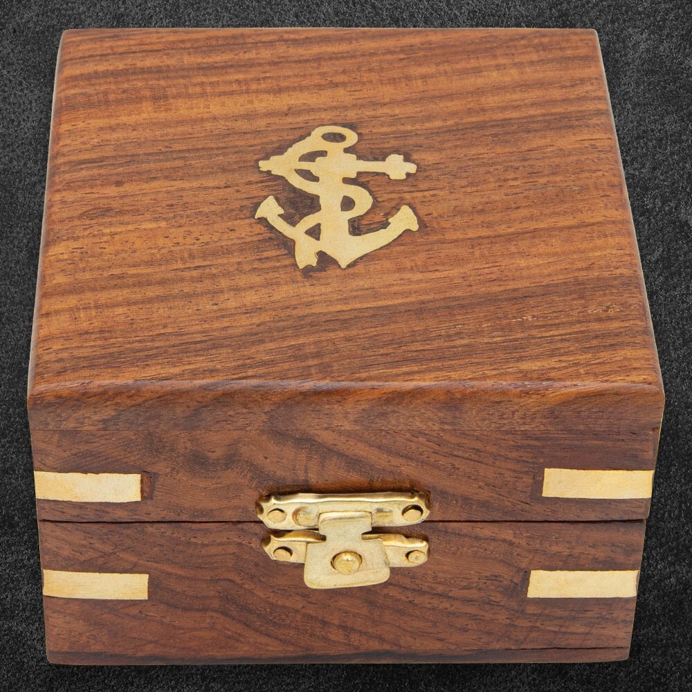 Brass Square Case Compass | 3" Wooden Display Box | 2" Brunton Working Compass