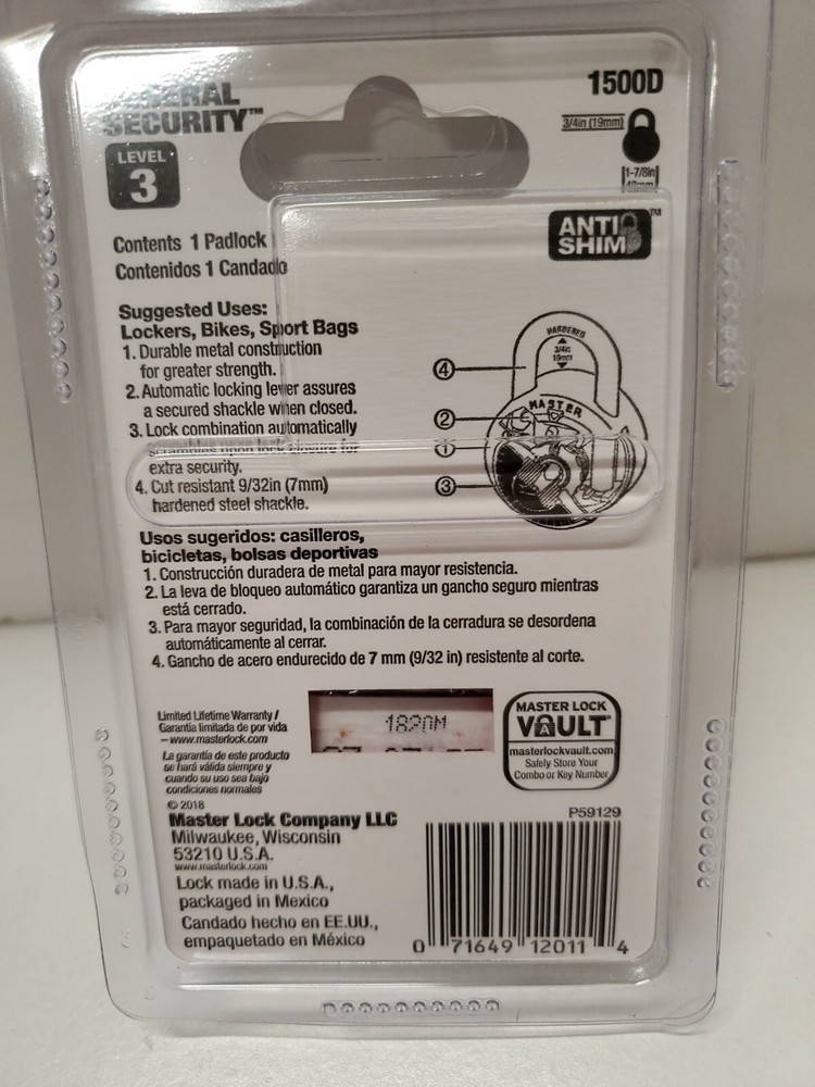 Master Lock Level 3 General Security Padlock #1500D
