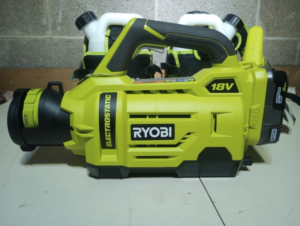 Two Unused Ryobi P2807 Electrostatic Backpack Sprayers, 2 Batteries One Charger