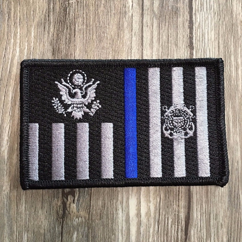 Thin Blue Line Subdued Coast Guard Ensign Flag Patch, Law Enforcement