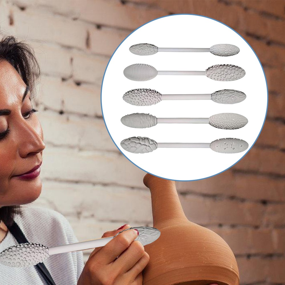 5pcs Texture Tool Sets For Clay Art Double-Ended Pottery Roller Sculpting Kit