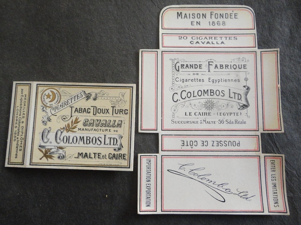 C.COLOMBOS LTD CAVALLA CAIRO-MALTA CIGARETTE PACKET