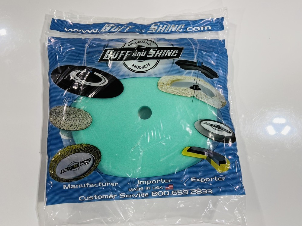 Buff & Shine 9" Hook & Loop Medium Cut Green Soft Contour Edge Foam Buffing Pad