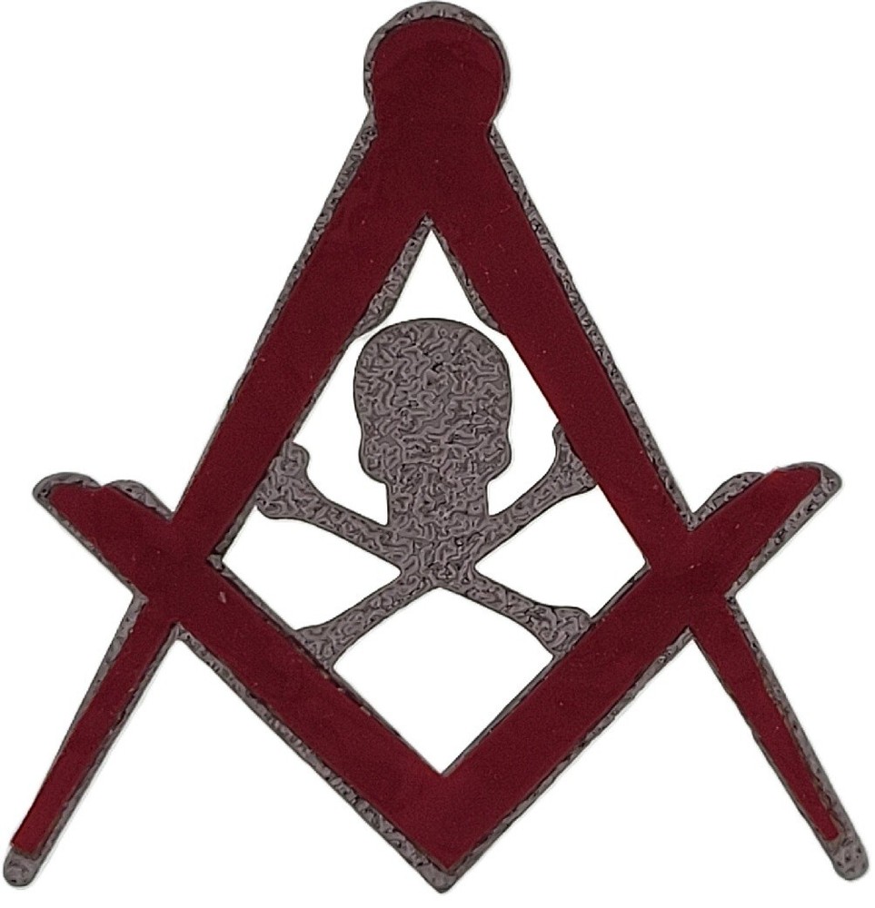 Masonic Car Auto Square & Compass Skull Cross Bones Silver Emblem 2.50"