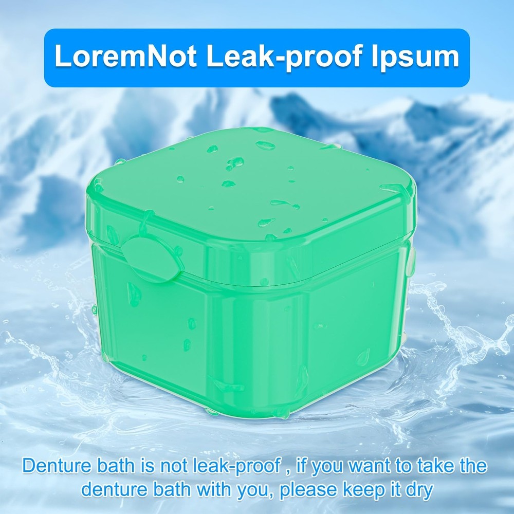 2 Pieces Denture Bath Box Case - Portable Soaking Cup with Strainer Basket - ...