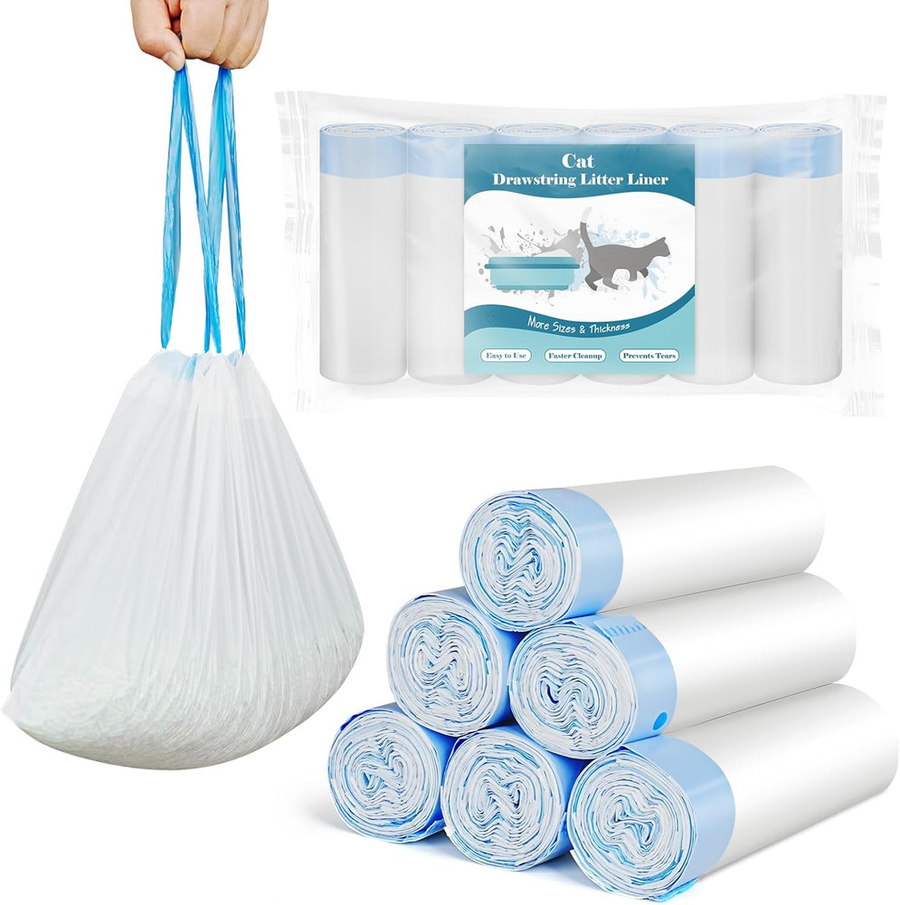 120 Count Cat Litter Box Liners for Drawstring Closure, Heavy Duty Leak-Proof, T