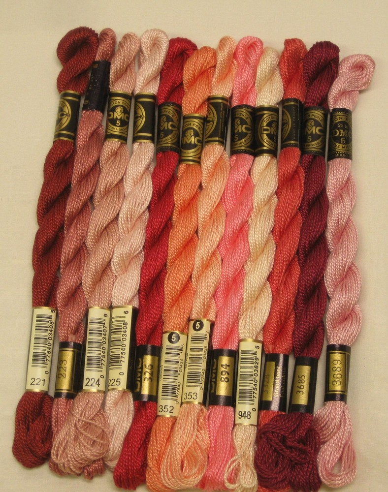 Threads for Needlepoint Hand Embroidery 12x DMC Perle #5 PINKS