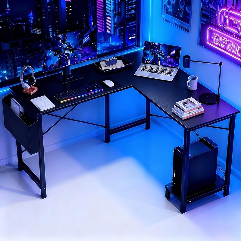 L Shaped Computer Desk Reversible Workstation W/ Storage Bag Easy Assembly New