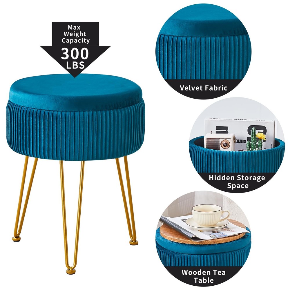 Velvet Foot Rest Stool Multipurpose Dressing Stools Upholstered Round Storage...