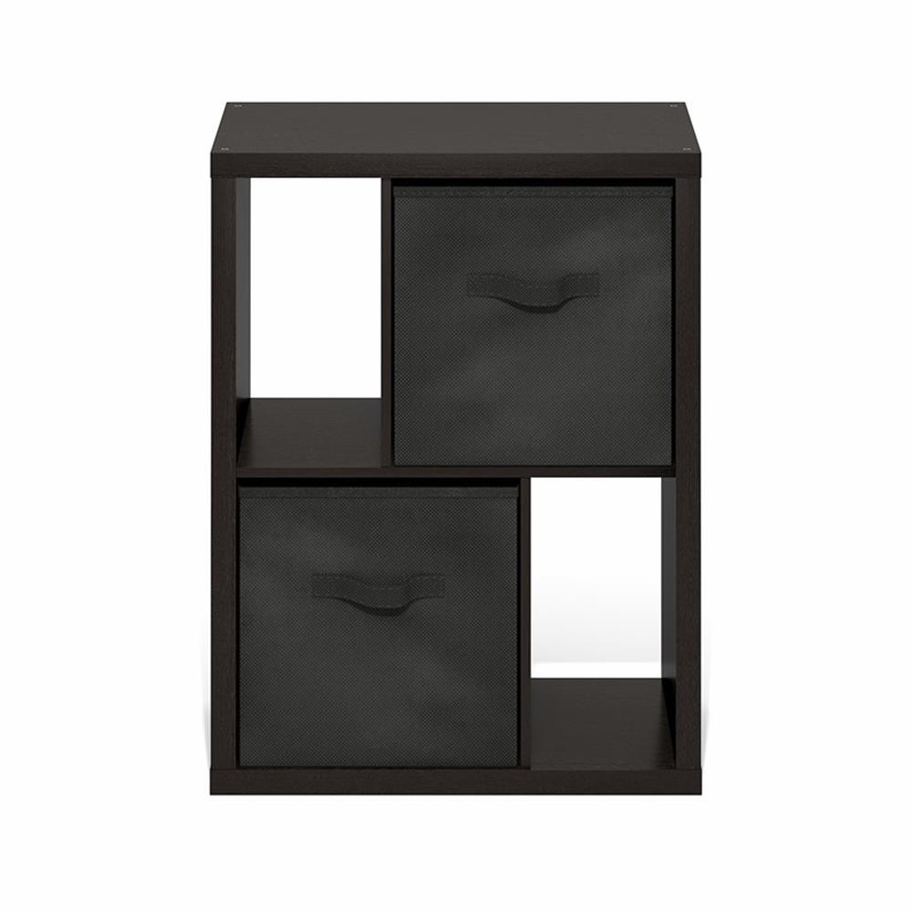 Pemberly Row Standing Storage Shelf with Two Bins in Dark Oak