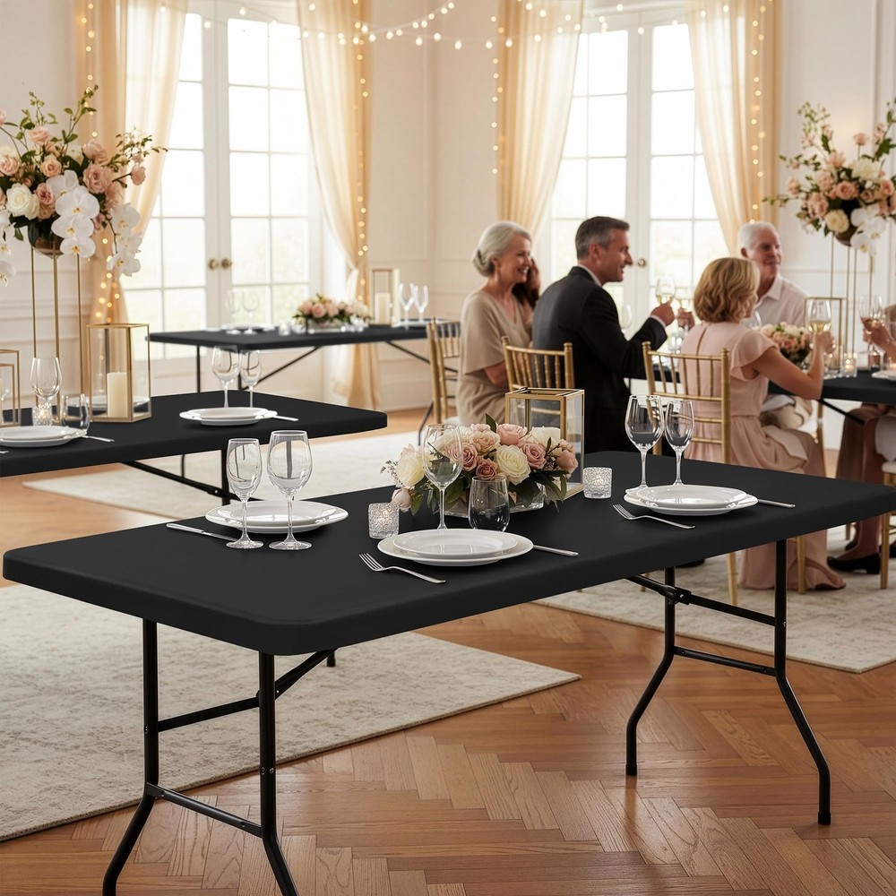 Fitted Tablecloths with Elastic - 2 Pack 5ft Folding Table Covers Rectangle, ...