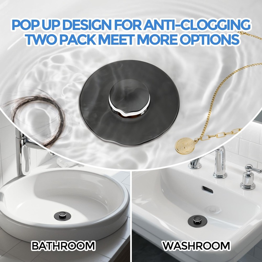 zaa Bathroom Sink Stopper - 2Pack U.S.Standard, Black