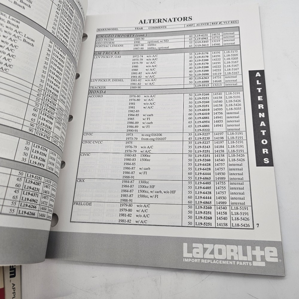 1992 Lazorlilte Aternator & Starter Parts Catalog