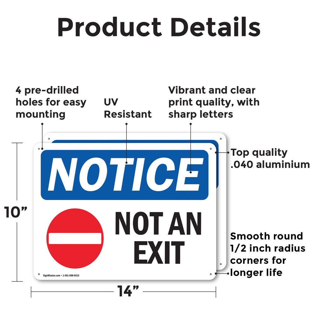 (2 Pack) Not An Exit OSHA Notice Sign Decal Metal Plastic