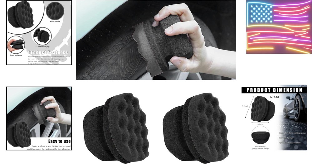 2 PCS Tire Dressing Applicator Pads, Reusable Hex Grip Tire Shine Applicator ...