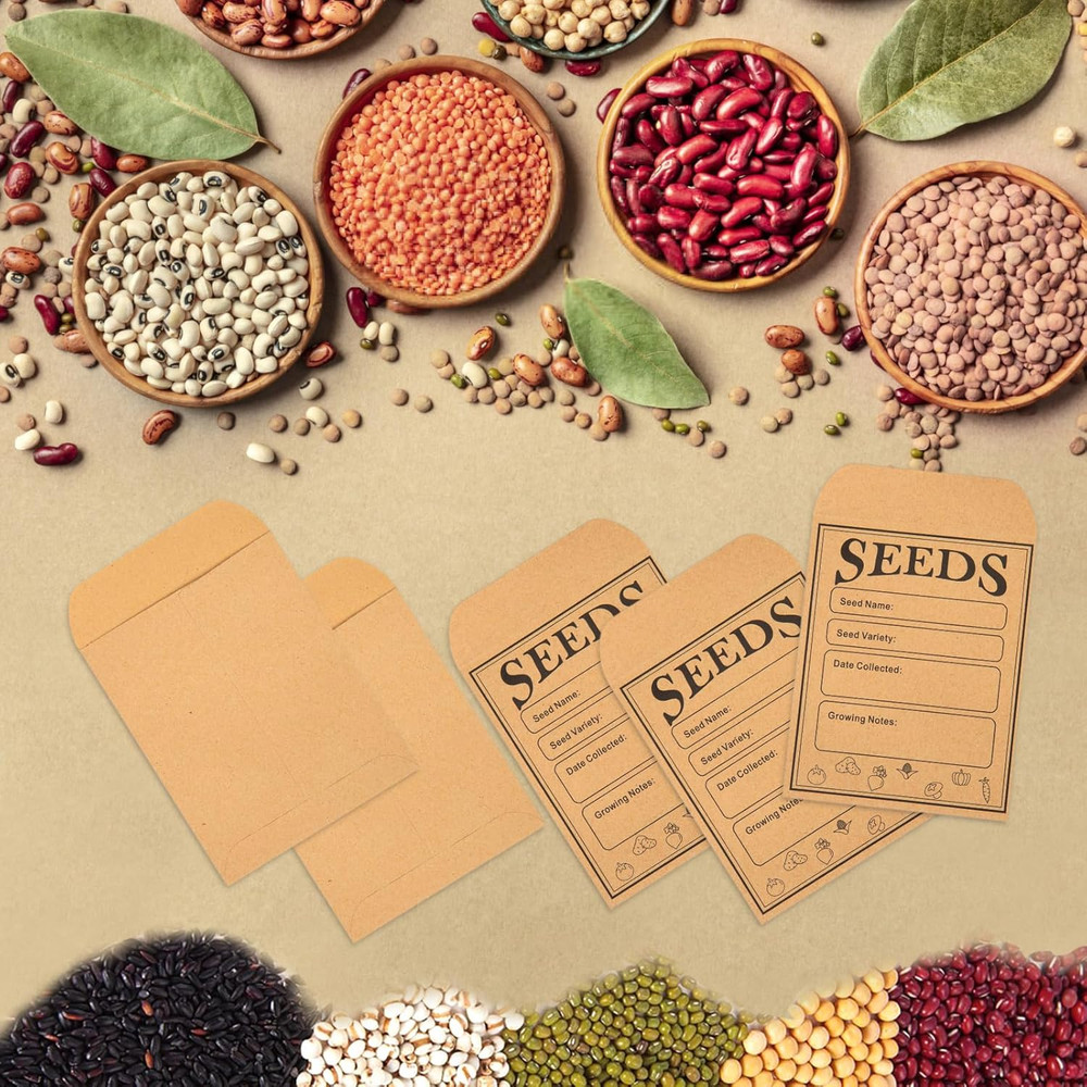 150PCS Seed Saving Envelopes 3x4.7in Kraft Paper Packets Set