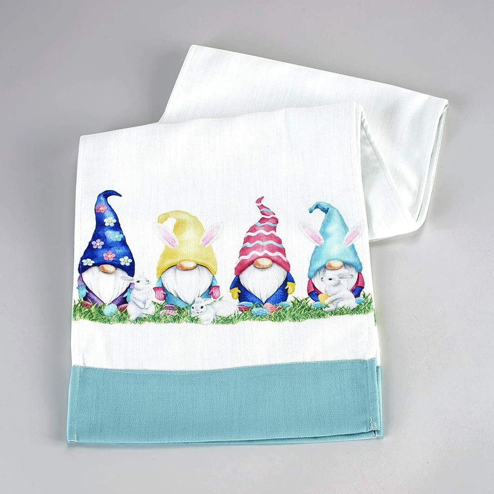 Hippity Hoppity Happy Easter Table Runner with Gnome Characters.