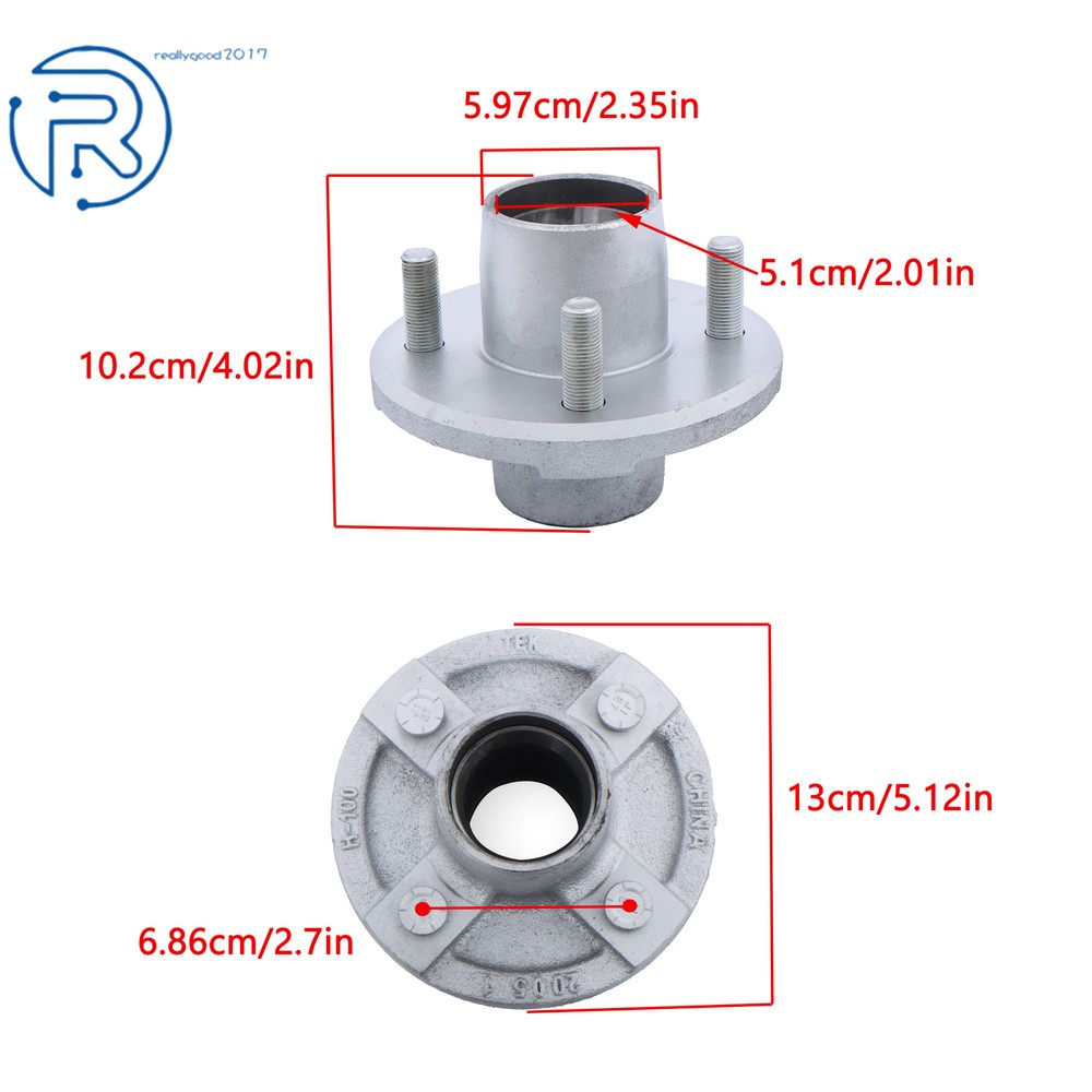 Pack of 2 Trailer Axle Kits With 4 on 4" Bolt Idler 1" Hub & Round Bt8 Spindle