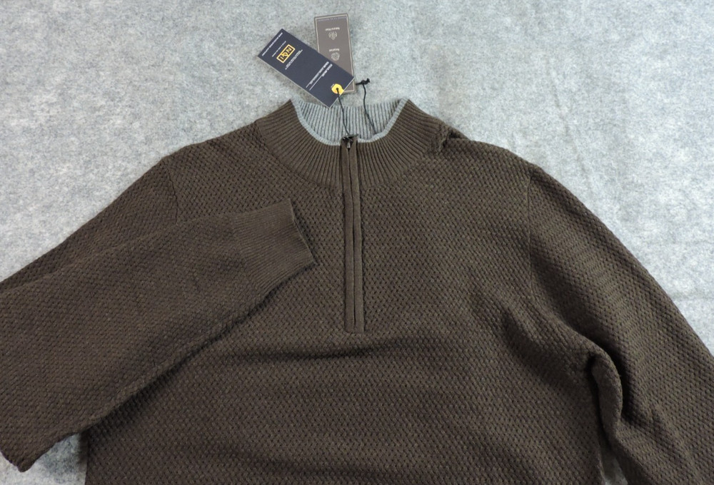 Nickel & Iron Mens Medium Dark Chocolate Textured Pullover 1/4 Zip Jumper