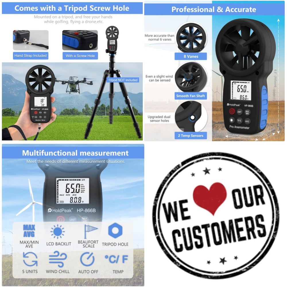 HoldPeak 866B Digital Anemometer - Wind Speed Meter