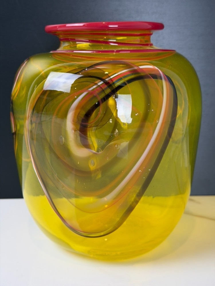 Post-Modern Signed Studio Glass "Faces" Vase