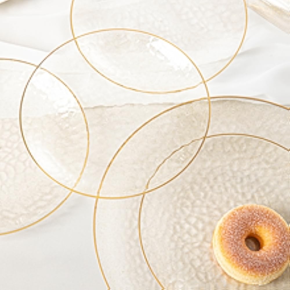 Clear Plastic Plates with Gold Rim, Includes Dinner Plate 10” and