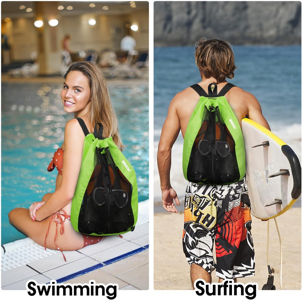 Swim Bag Mesh Drawstring Backpack Beach Backpack for Swimming, Gym, and Workout