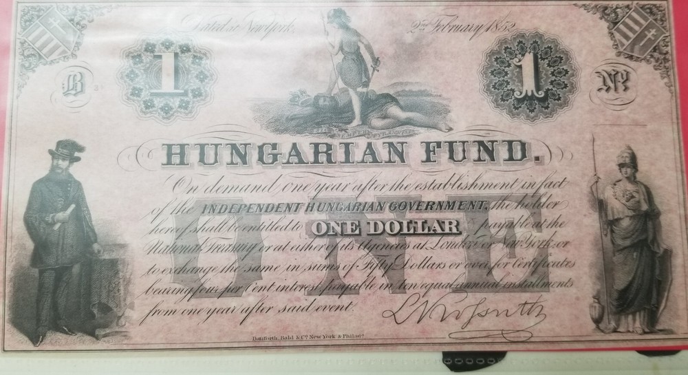 Hungarian Fund One Dollar Note 02/02/1852 AU/UNC