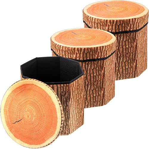 Pack Tree Stump Storage Stool 12 x 12 Inch Stool Ottoman, Cute 3 Classic