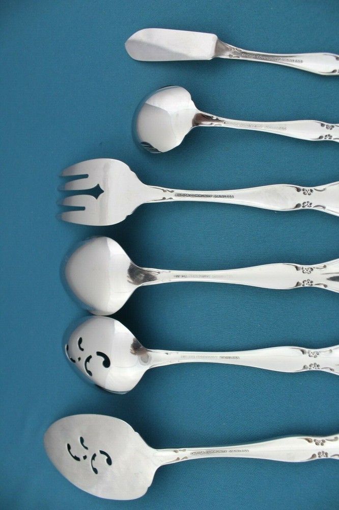 Butter Oneida Community CHATELAINE Serving (6p Set) Tablespoon Pierced Fork Pie