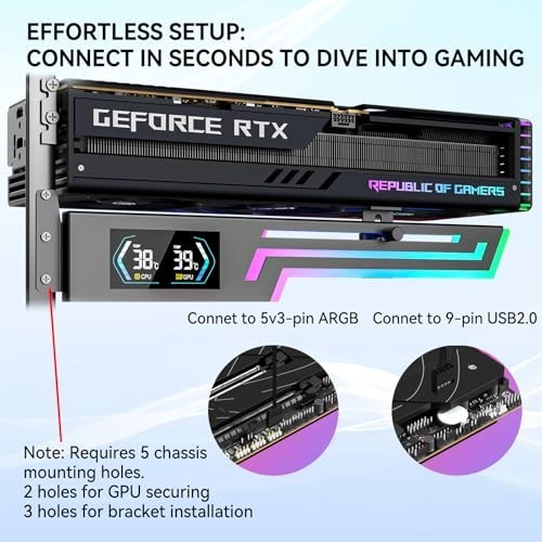 Adjustable GPU Support Bracket with Temp Display & RGB Lighting - Universal Grap