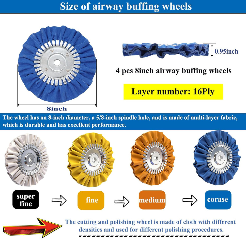 8 Inch Airway Buffing Wheel with Compound for Angle Grinder,9Pcs Buffer Polishin