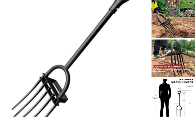 Garden Fork, Pitchforks for Digging Composting Single Handle Curved Teeth