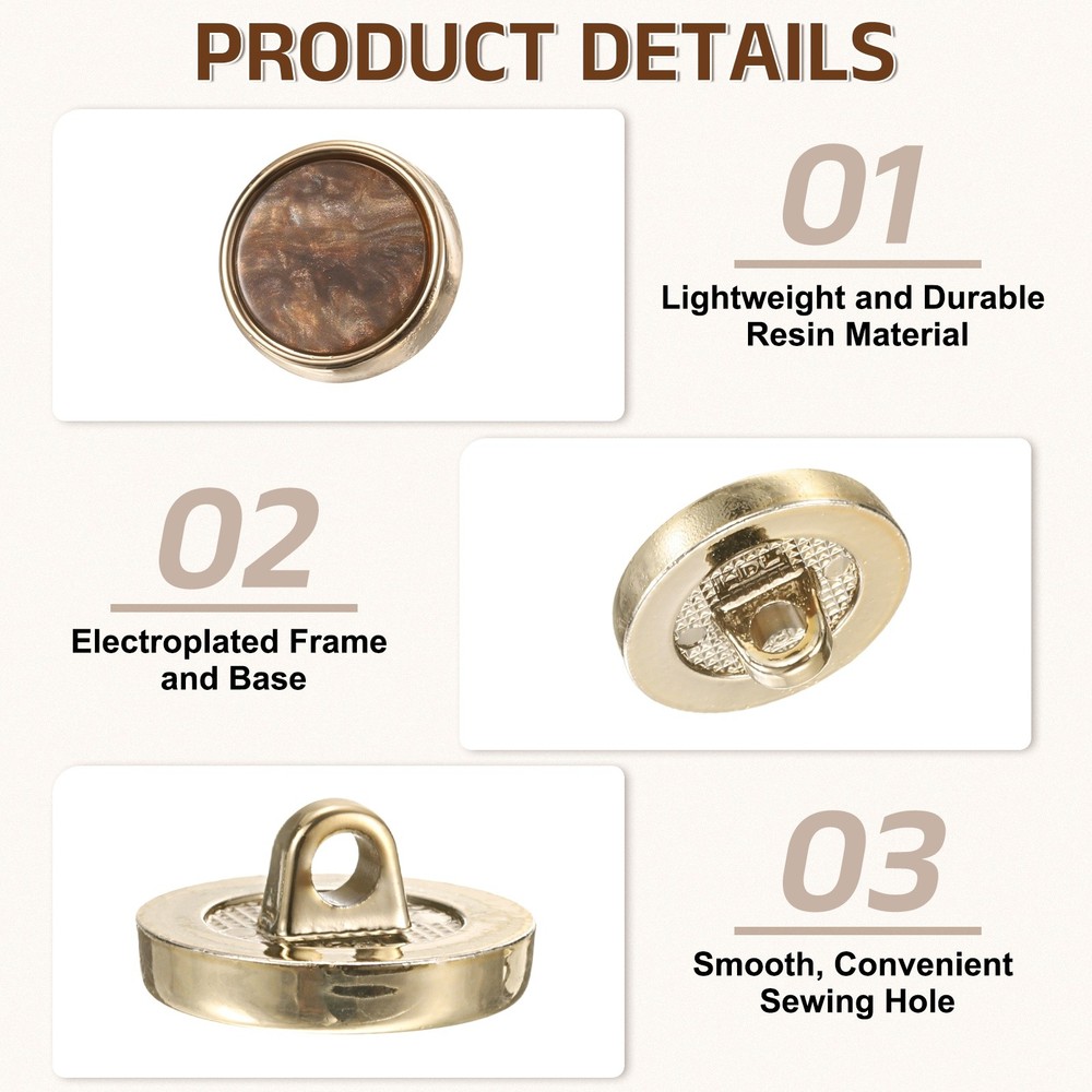 10Pcs Round Button, 18mm/0.7" Resin Decorative Pattern Button, Dark Coffee