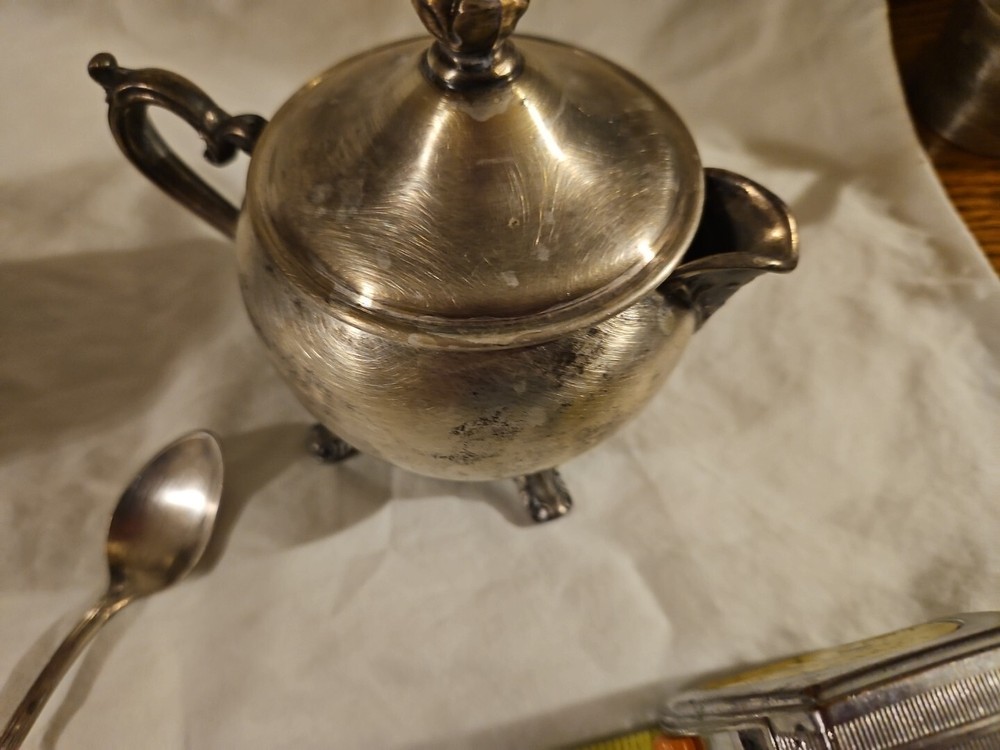 Silver Sugar & Creamer Pot W/ Spoon