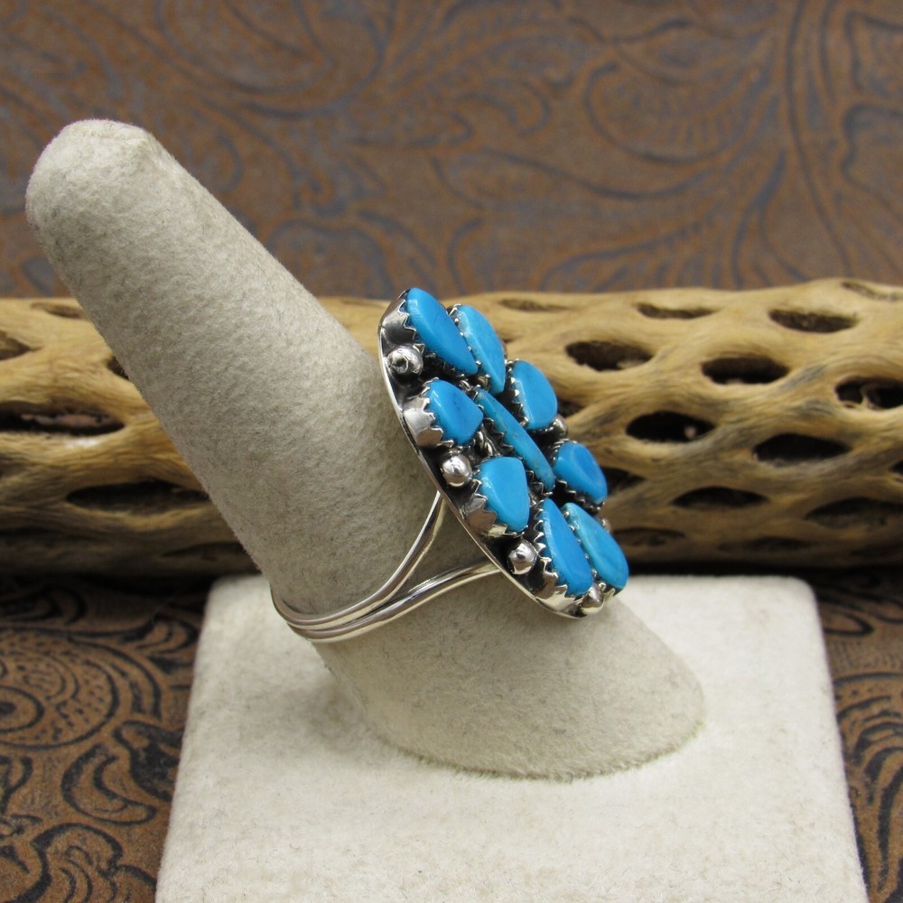 *Sterling Silver Turquoise Cluster Ring Size 9