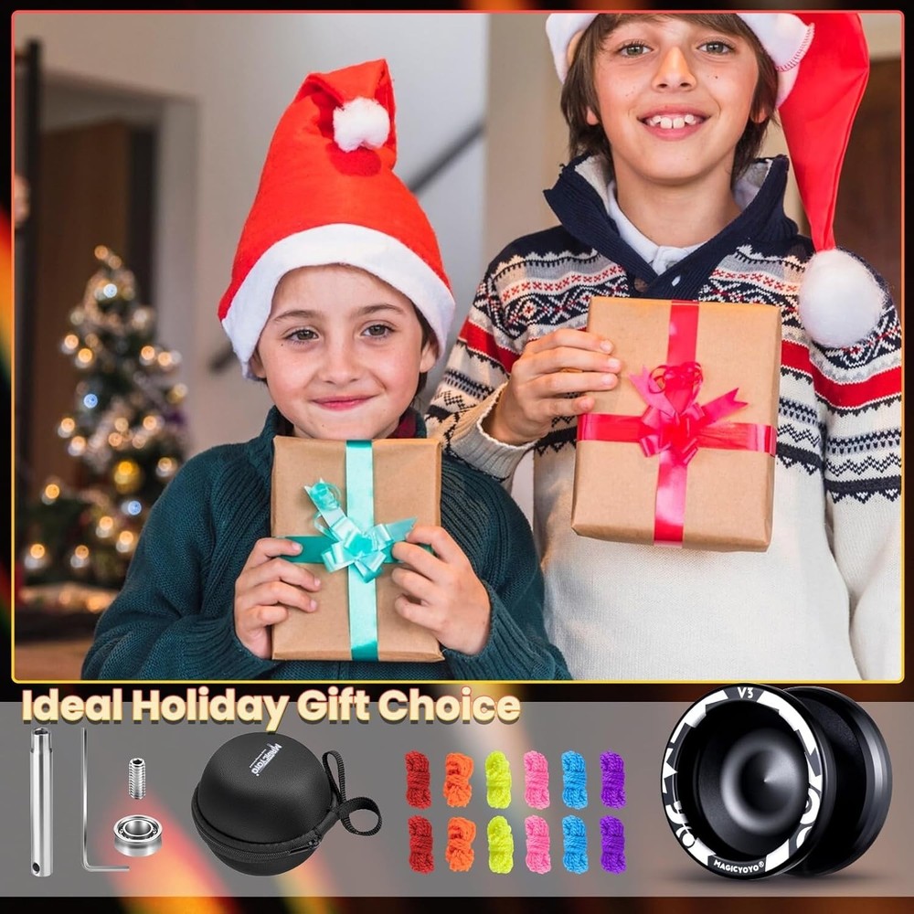 V3 Yoyo for Beginners & Pros - Includes 12 Strings, Bearing Tool, Black Gift Set