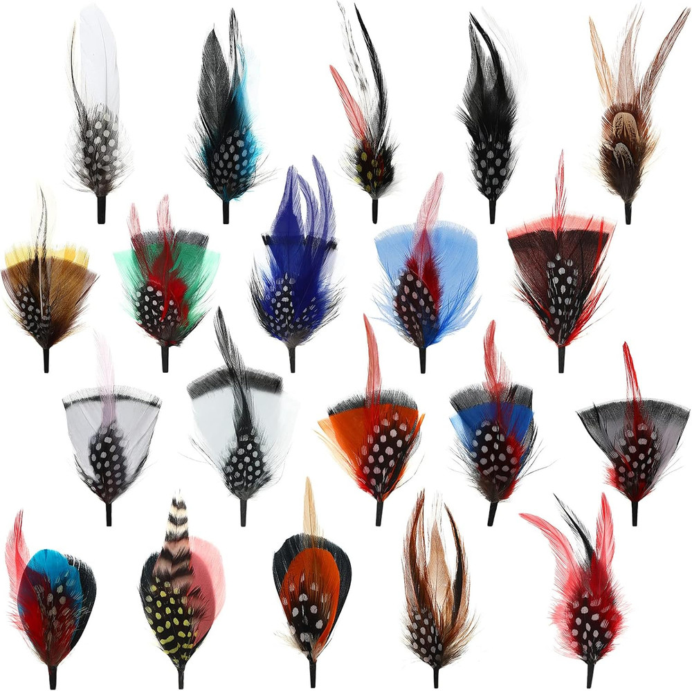 20 Pcs Hat Feathers, Assorted Feathers for Hats Colorful Real Feathers Access...