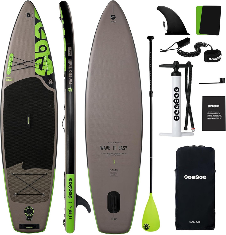Inflatable Stand up Paddle Board Includes Paddle, Dual Action Pump, and Accessor