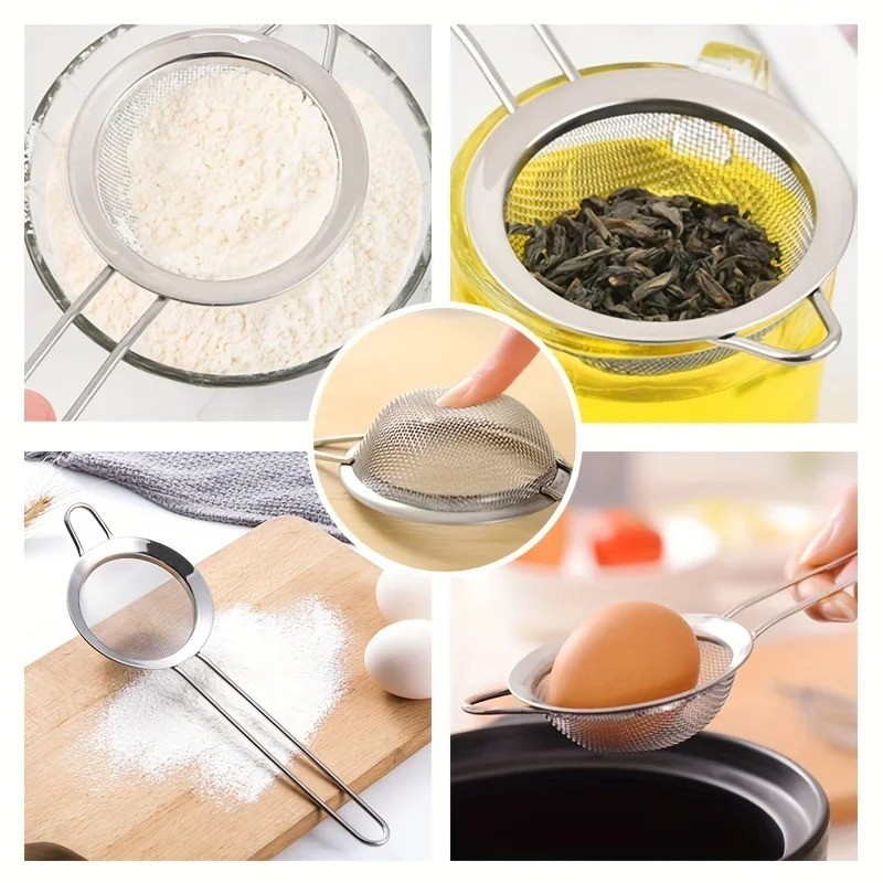 3pcs Fine Mesh Strainers Set Stainless Steel Multipurpose Flour Sieve Sifter Wit