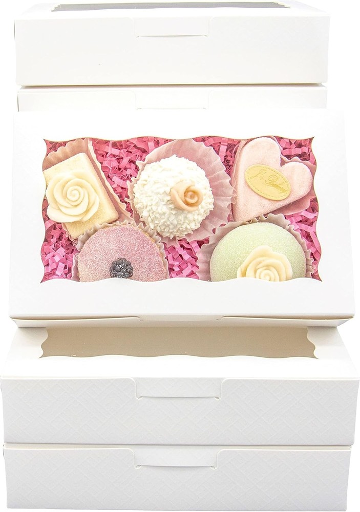 50pcs White Cookie Boxes with Window 7"x4.5"x1.5" Small Bakery Packaging