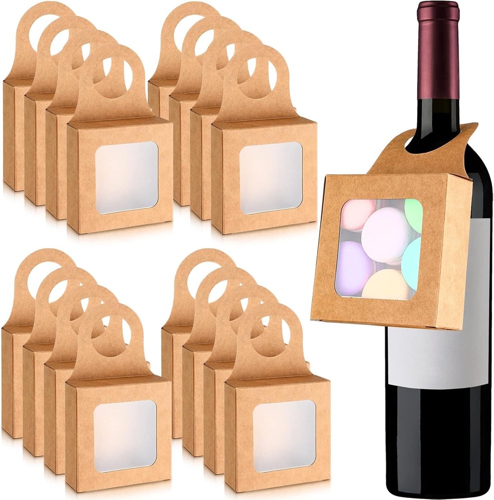 Kraft Paper Wine Bottle Boxes Small Hanging  Boxes with Window
