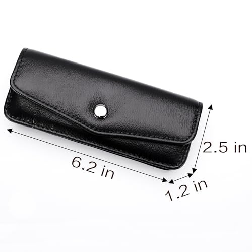 Small Folding Presbyopia Glasses Case, Cowhide Leather Folding Black (Medium)