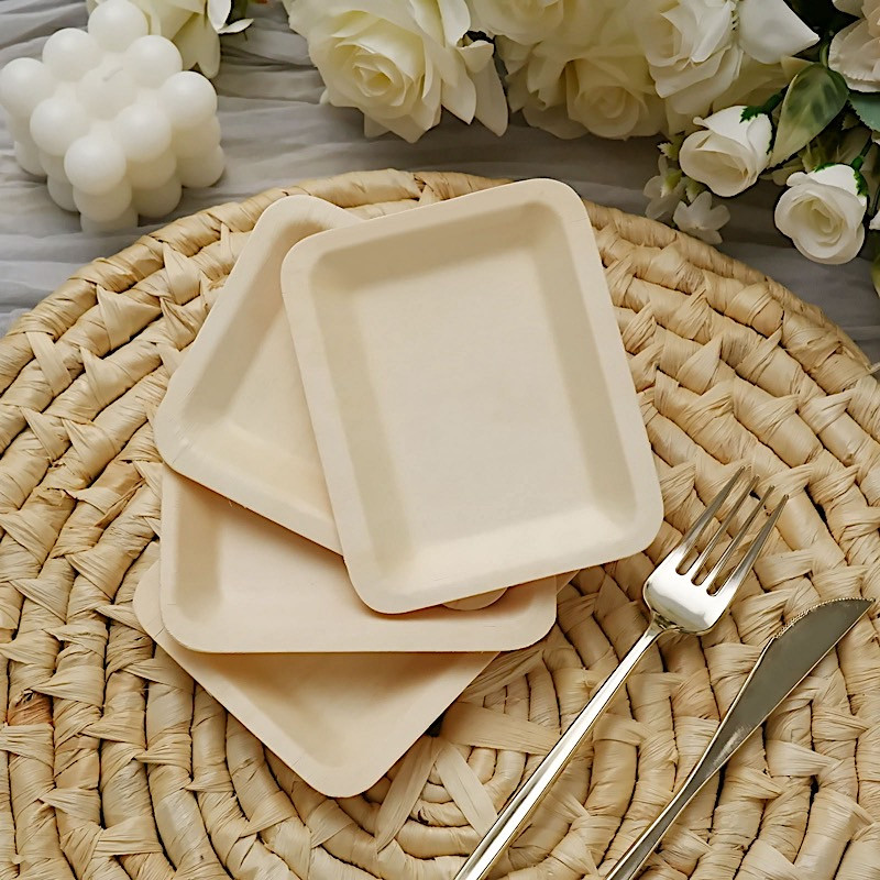 25 pcs Natural Sustainable Bamboo 5" x 4" Mini Rectangular Plates Disposable