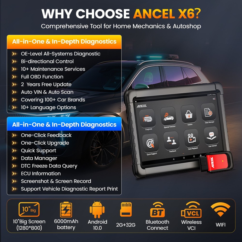ANCEL X6 Car Diagnostic Tool Bidirectional All Systems OBD2 Scanner Code Reader